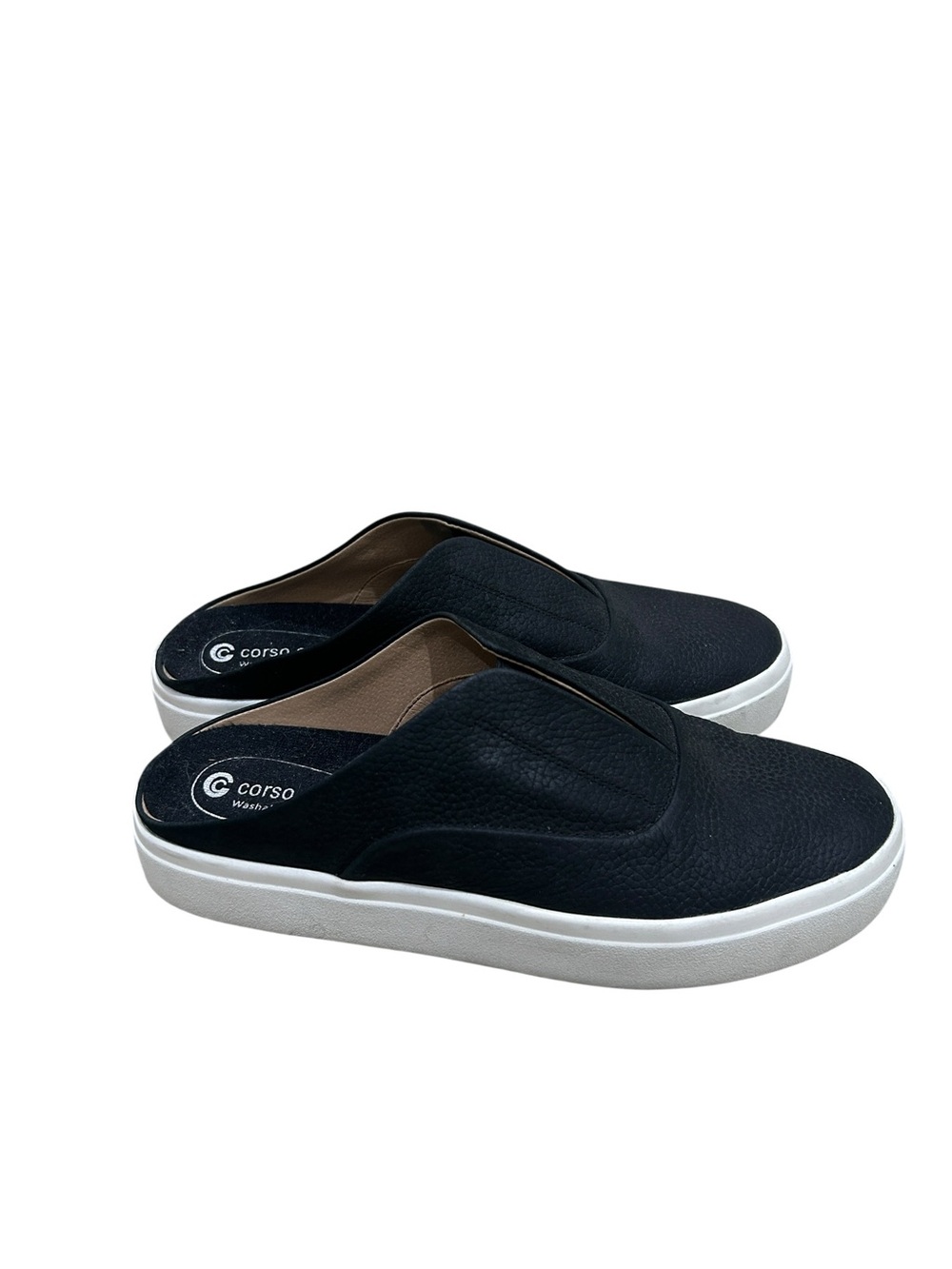 Corso Como Trena Black leather Slip-On Mule Sneakers White Platform Sole sz 9.5